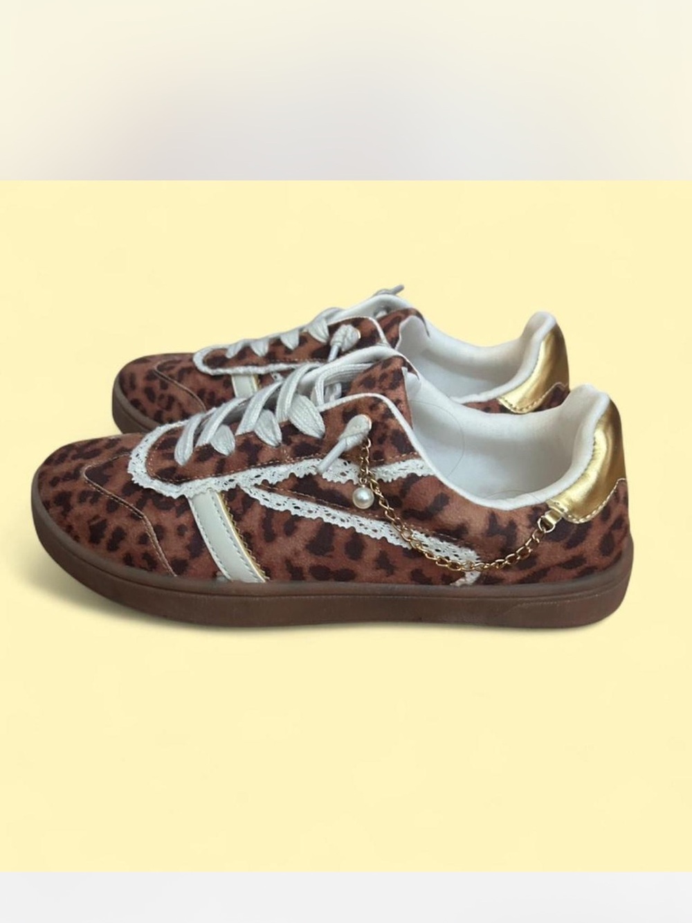Jellypop Leopard Print Sneakers with Gold Accent